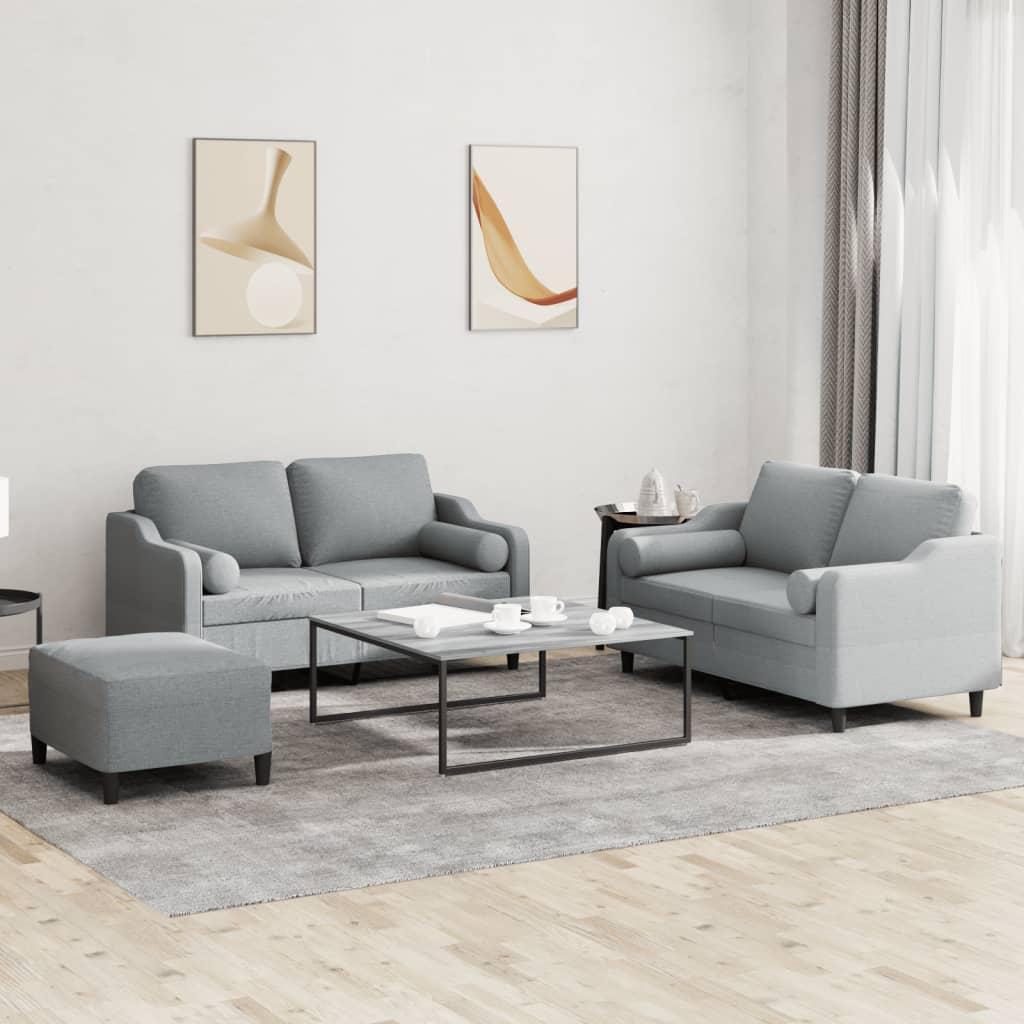 3 personers sofa med puder stof lysegrå