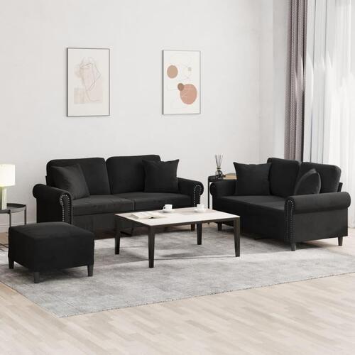 3 personers sofa med puder velour sort