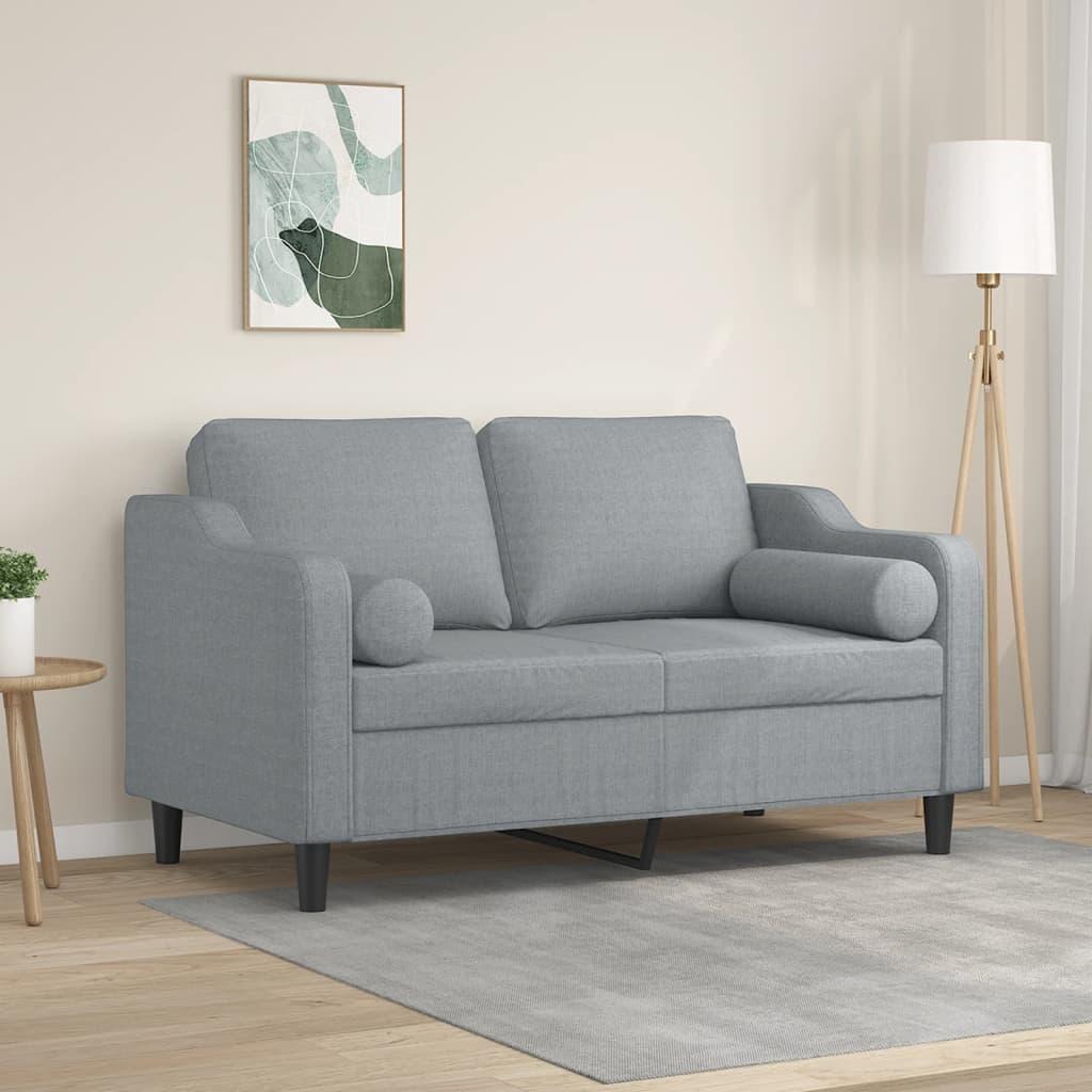 2-personers sofa med pyntepuder 120 cm stof lysegrå billede
