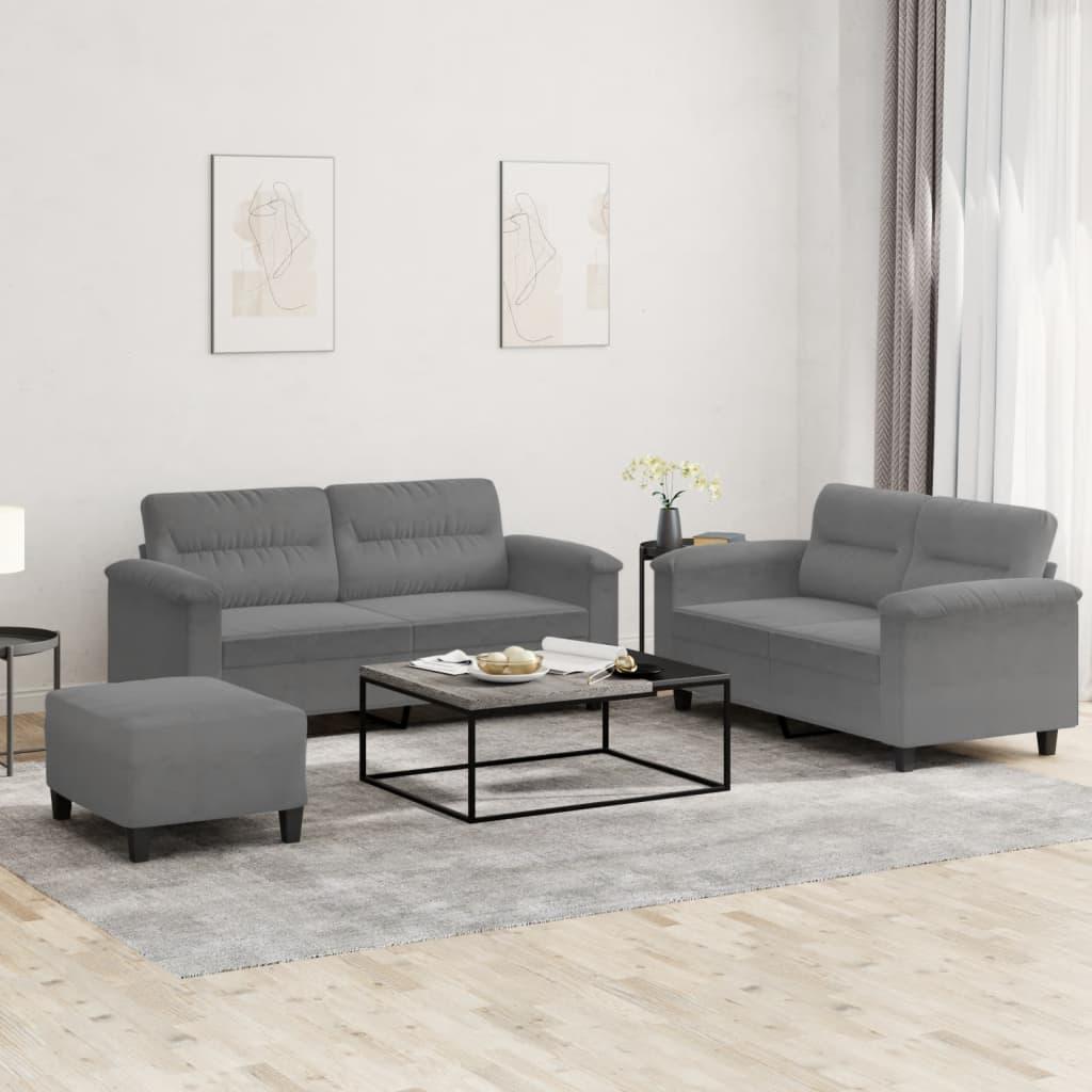 3 personers sofa med hynder mikrofiberstof mørkegrå billede