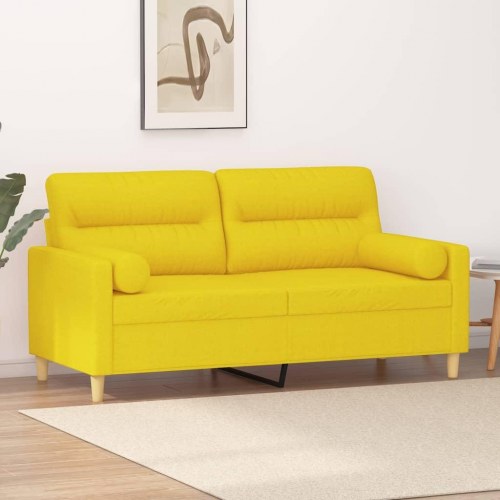 2-personers sofa med pyntepuder - stof, lysegul, sædebredde 140 cm