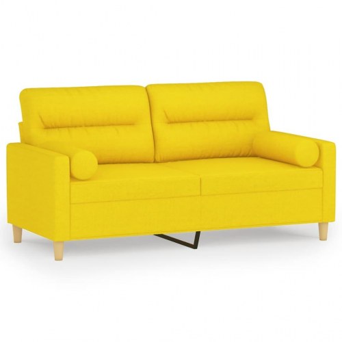 2-personers sofa med pyntepuder - stof, lysegul, sædebredde 140 cm