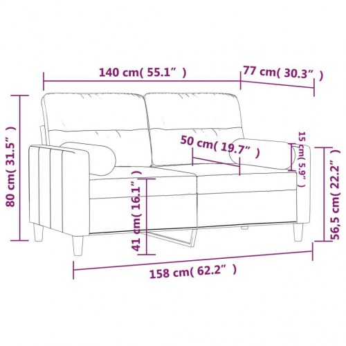 2-personers sofa med pyntepuder - stof, lysegul, sædebredde 140 cm