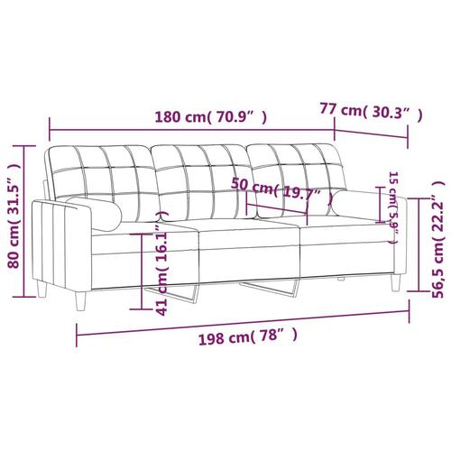 3-personers sofa med pyntepuder 180 cm stof gråbrun
