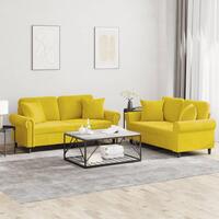 2 personers sofa med puder velour gul