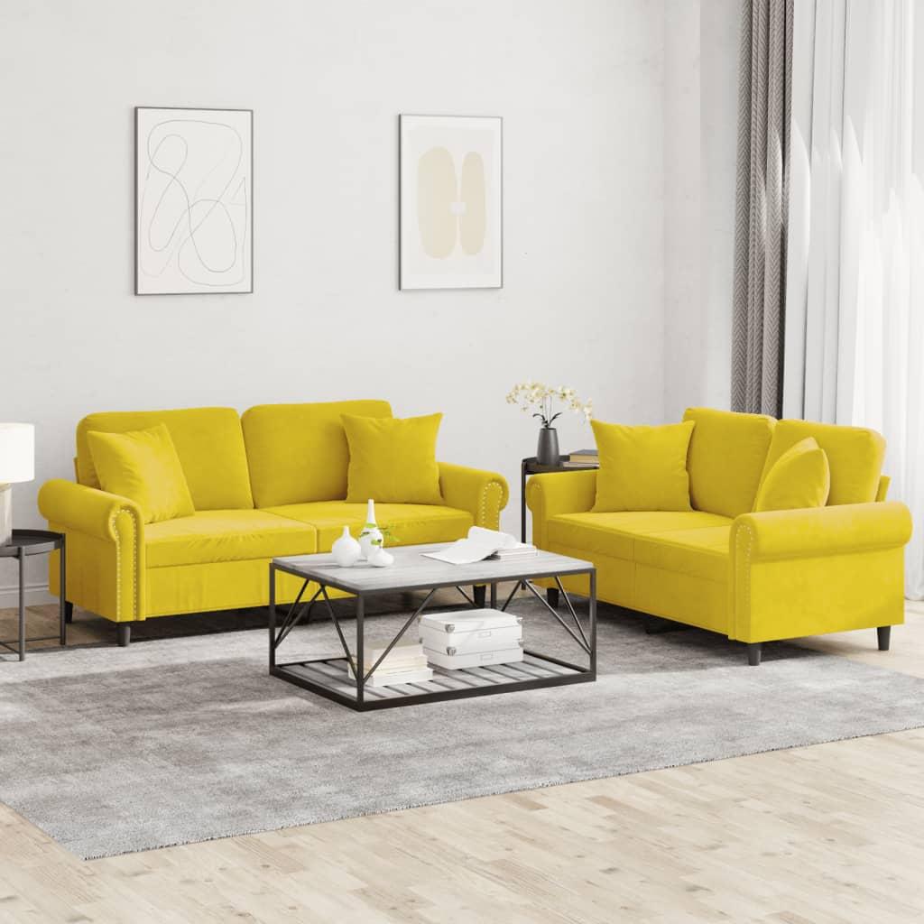 2 personers sofa med puder velour gul
