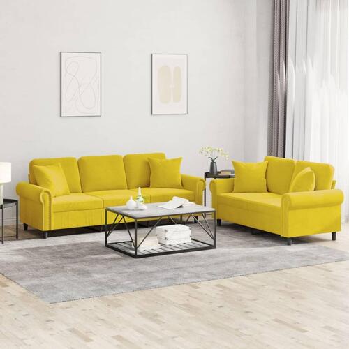 2 personers sofa med puder velour gul