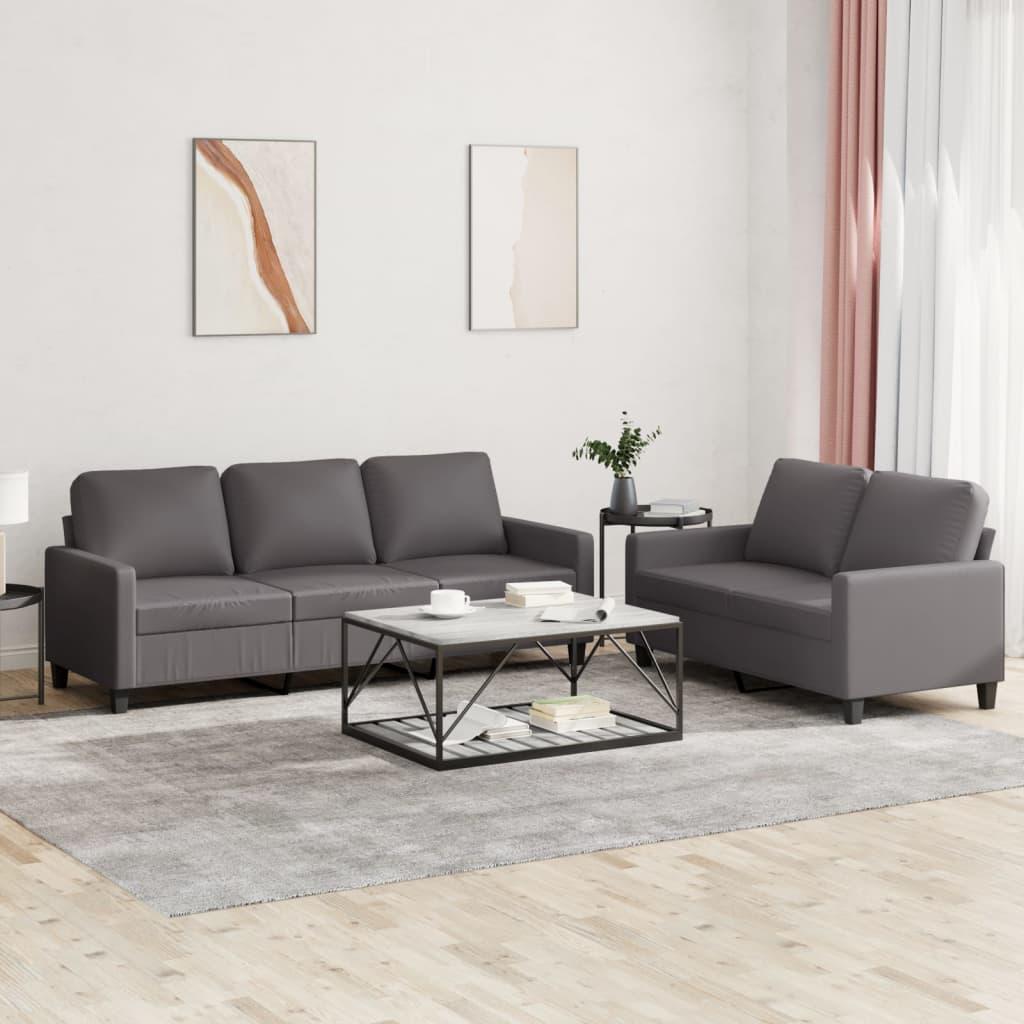 2 personers sofa med hynder kunstlæder grå