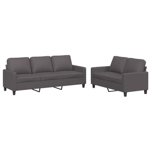 2 personers sofa med hynder kunstlæder grå