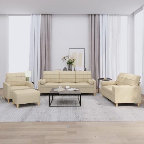 Sofasæt 4 dele med puder stof cremefarvet