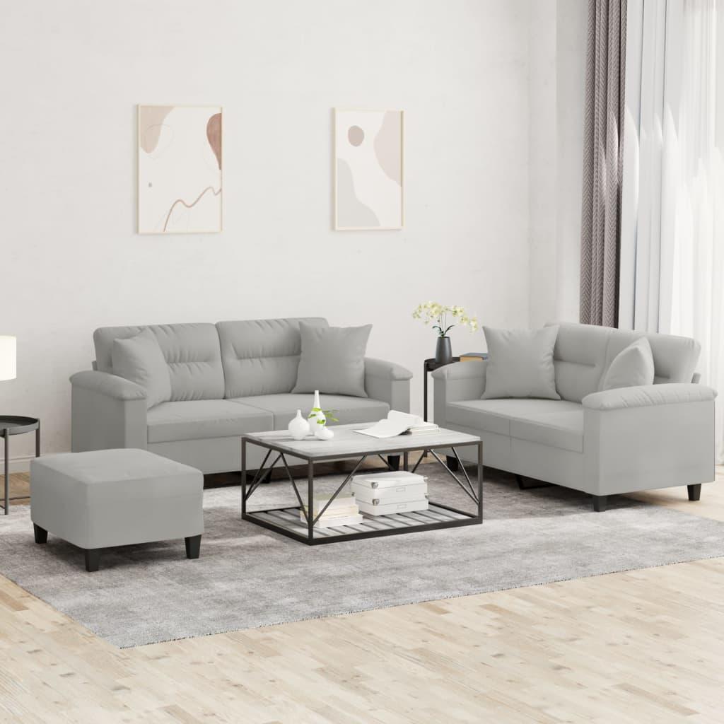 Sofasæt 3 dele med puder mikrofiberstof lysegrå billede