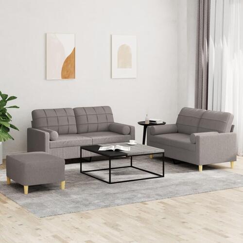3 personers sofa med puder stof gråbrun