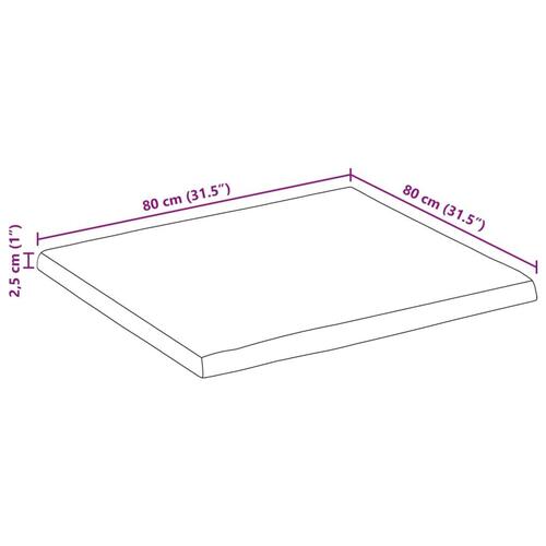Bordplade 80x80x2,5 cm naturlig kant massivt ru mangotræ