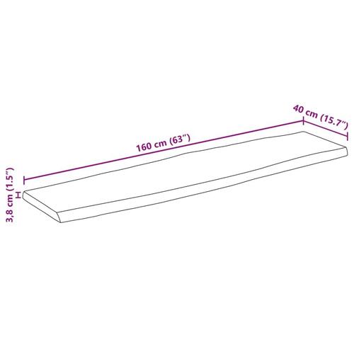 Bordplade 160x40x3,8 cm naturlig kant massivt ru mangotræ