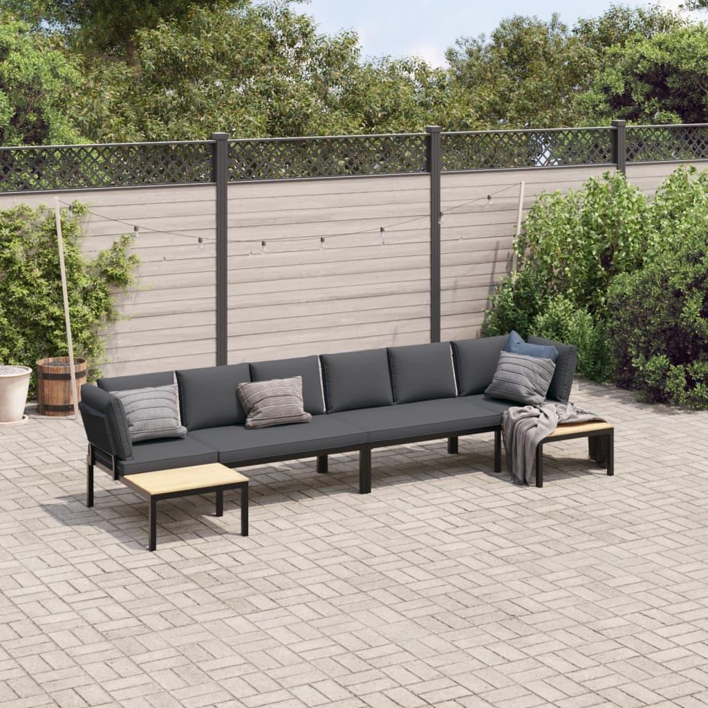 Sofasæt til haven 4 dele med hynder aluminium sort billede