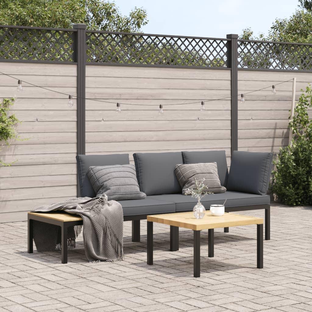 Sofasæt til haven 3 dele med hynder aluminium sort billede