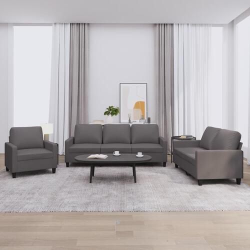 3 personers sofa med hynder kunstlæder grå