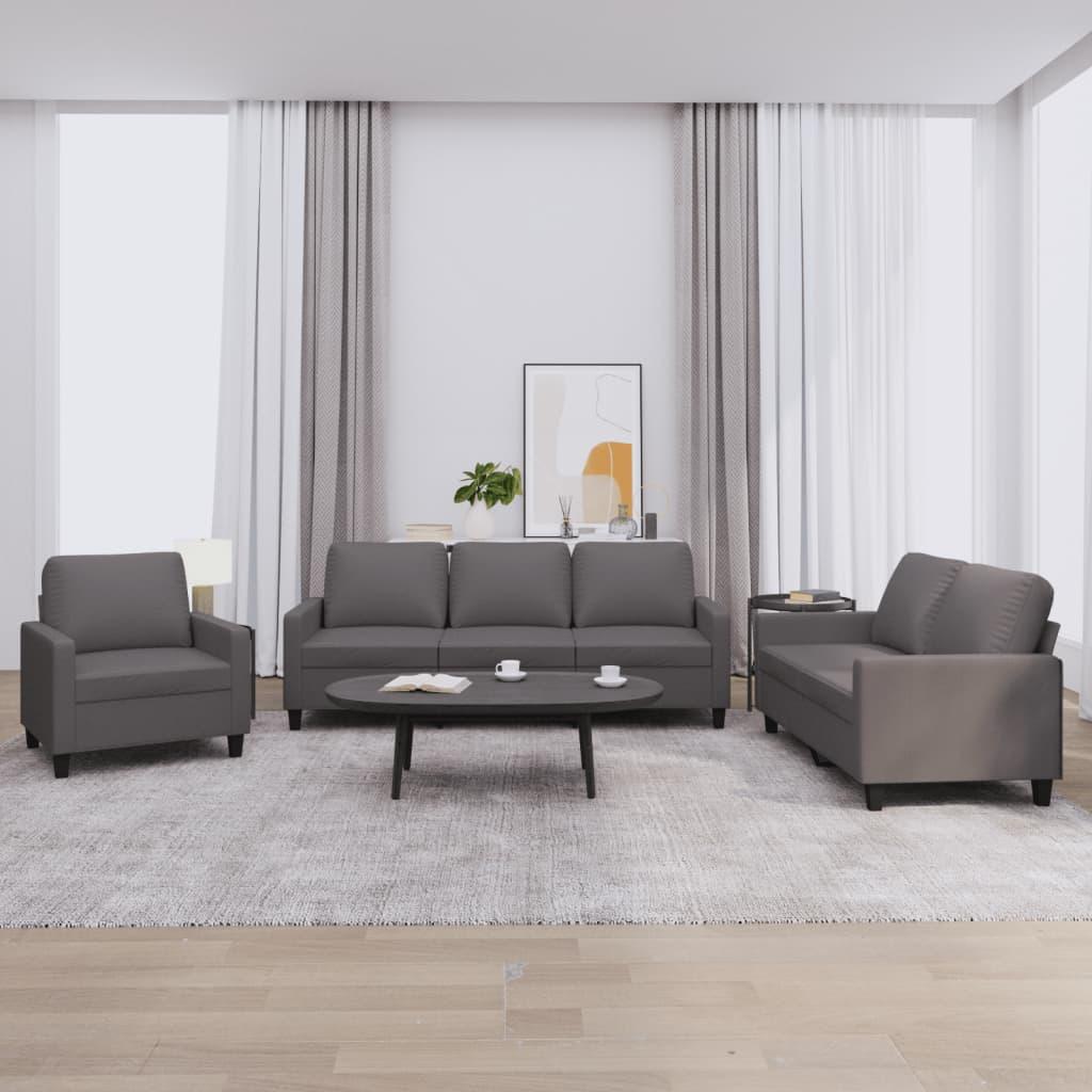 3 personers sofa med hynder kunstlæder grå