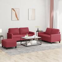 3 personers sofa med hynder kunstlæder vinrød
