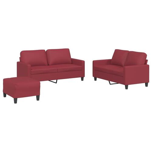 3 personers sofa med hynder kunstlæder vinrød
