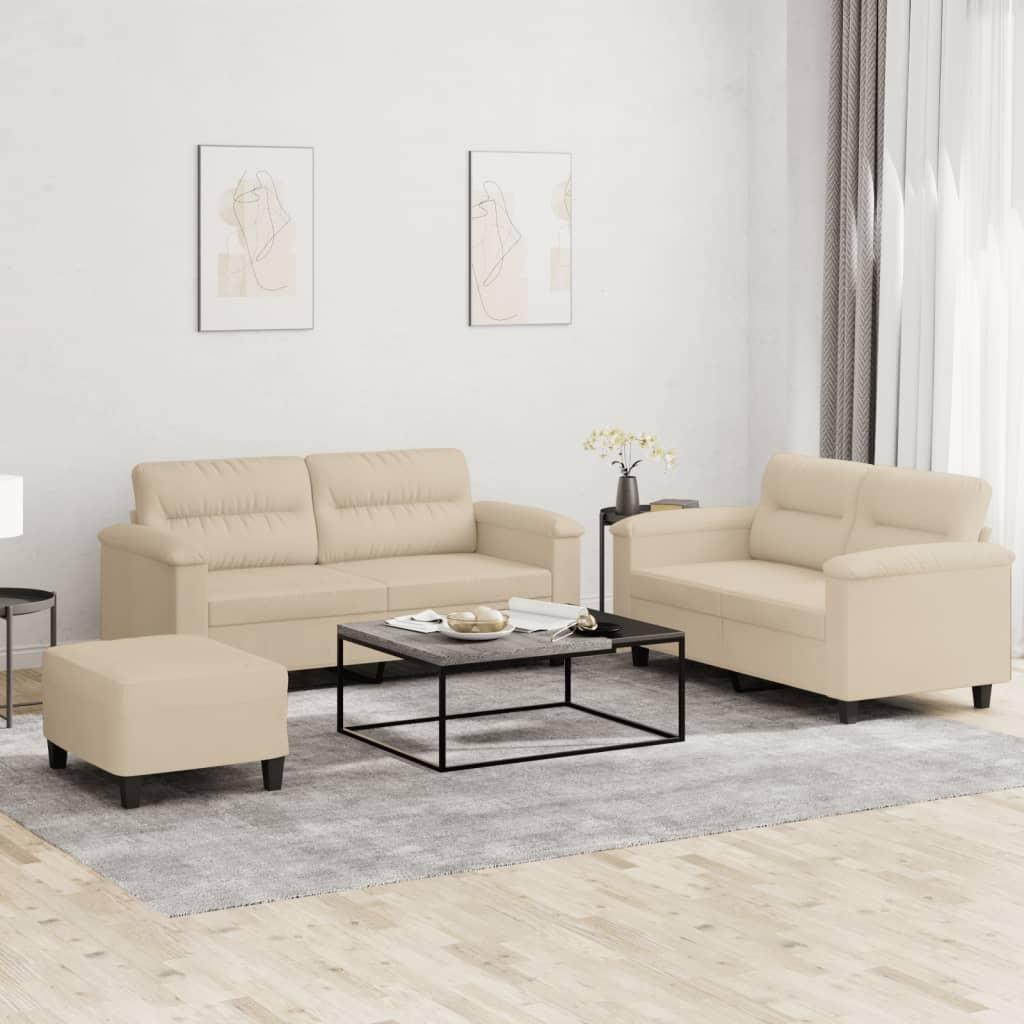3 personers sofa med hynder mikrofiberstof cremefarvet