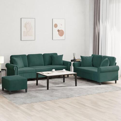 3 personers sofa med puder velour mørkegrøn