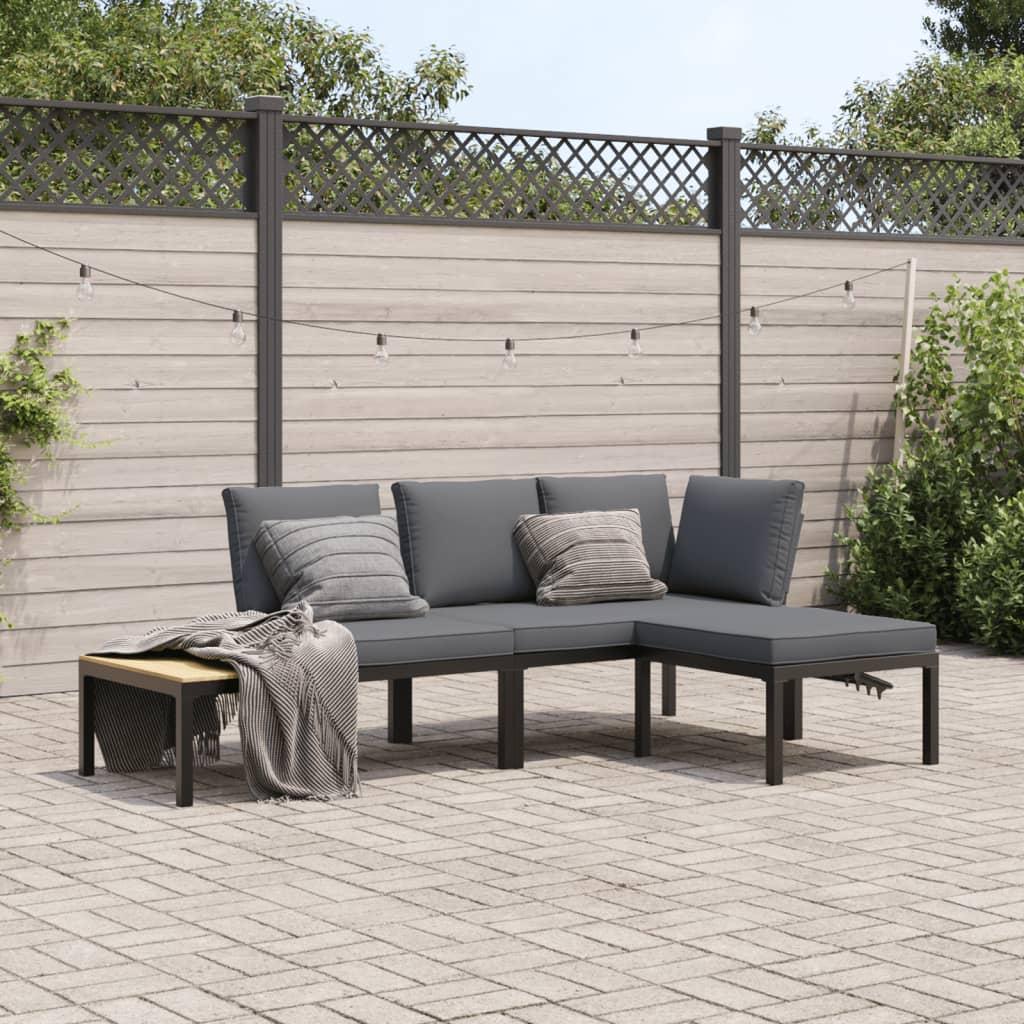 Sofasæt til haven 3 dele med hynder aluminium sort billede