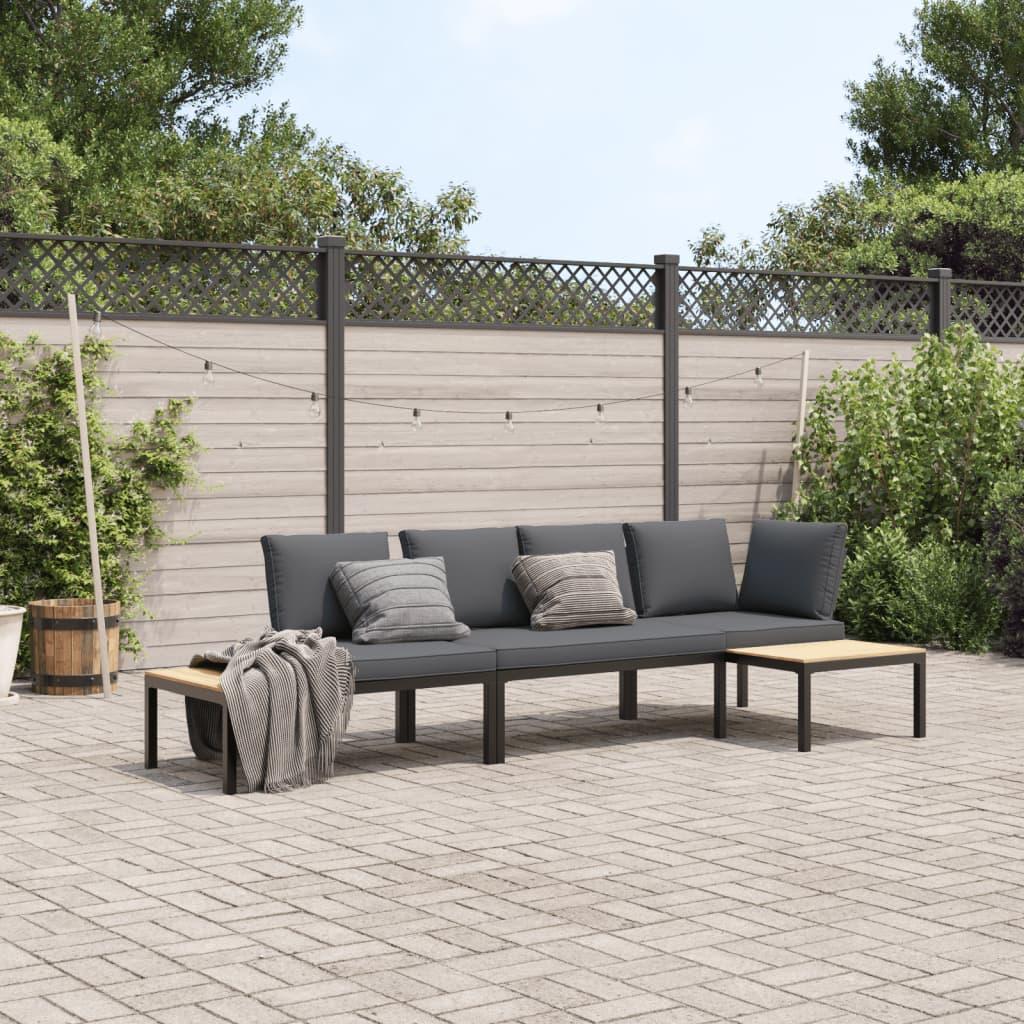 Sofasæt til haven 3 dele med hynder aluminium sort billede