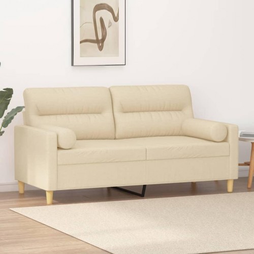 2-personers sofa med pyntepuder 140 cm - stof, cremefarvet