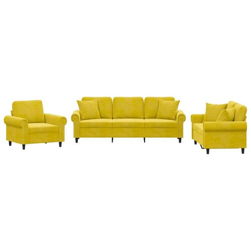 3 personers sofa med puder velour gul