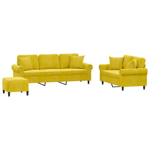 3 personers sofa med puder velour gul