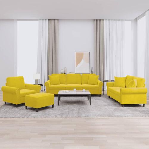 Sofasæt 4 dele med puder velour gul