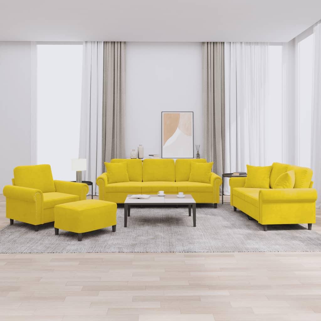 Sofasæt 4 dele med puder velour gul