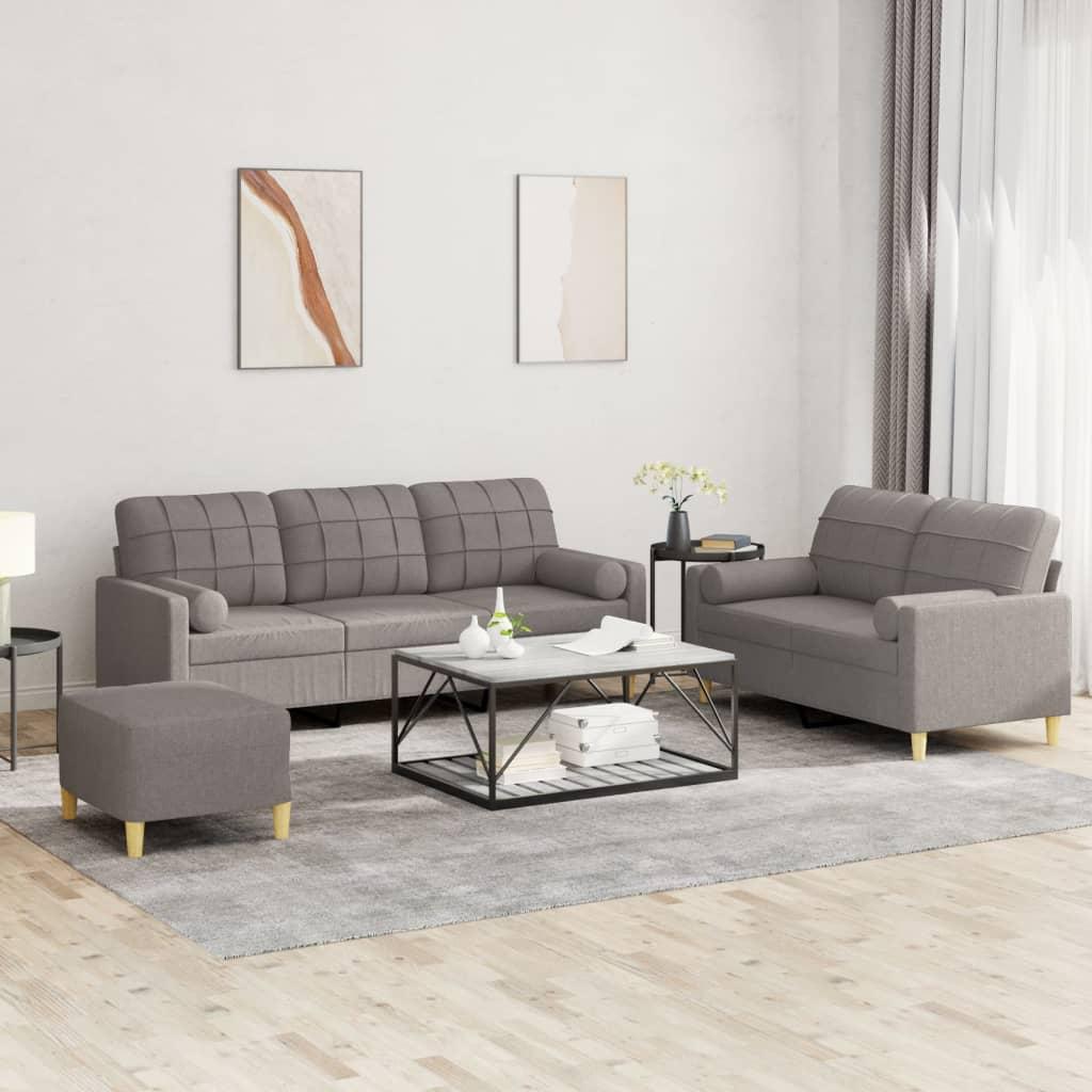 3 personers sofa med puder stof gråbrun
