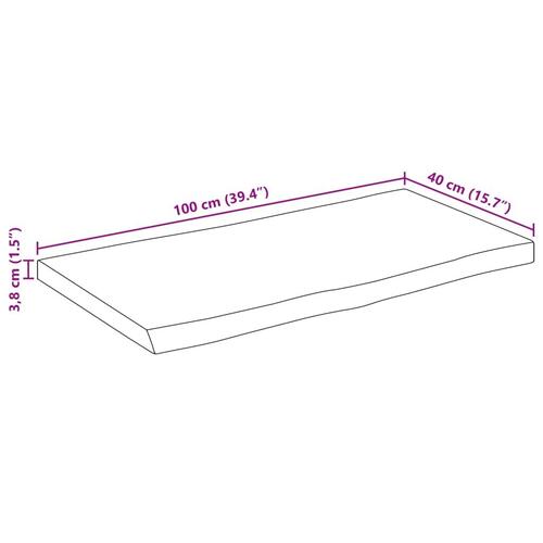 Bordplade 100x40x3,8 cm naturlig kant massivt ru mangotræ