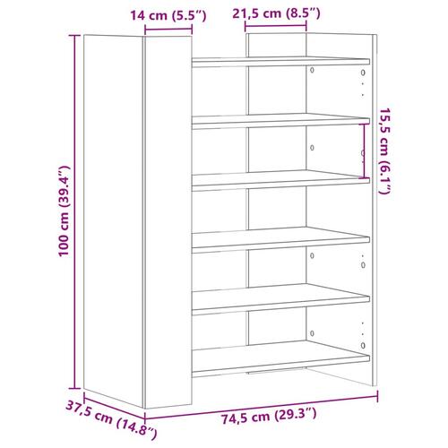 Skoskab 74,5x37,5x100 cm konstrueret træ hvid