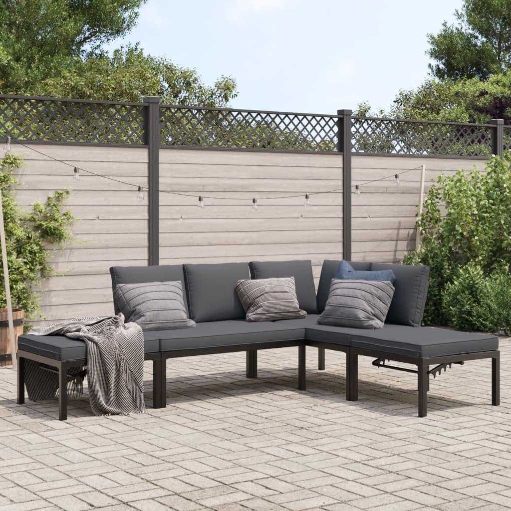 Sofasæt til haven 4 dele med hynder aluminium sort billede
