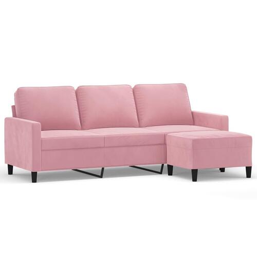 3-personers sofa med fodskammel 180 cm velour lyserød