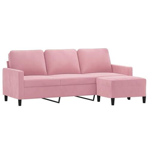 3-personers sofa med fodskammel 180 cm velour lyserød