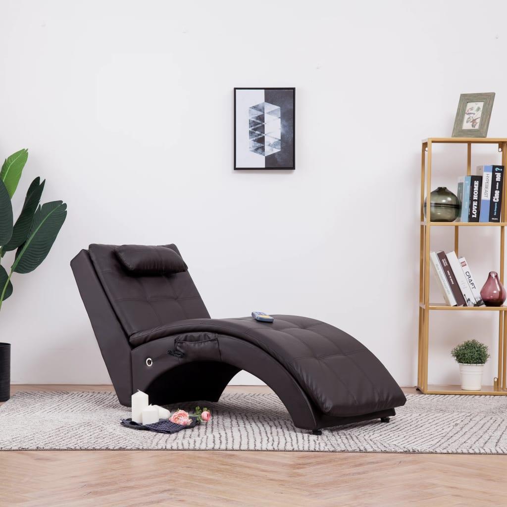 Massagechaiselong med pude brun kunstlæder