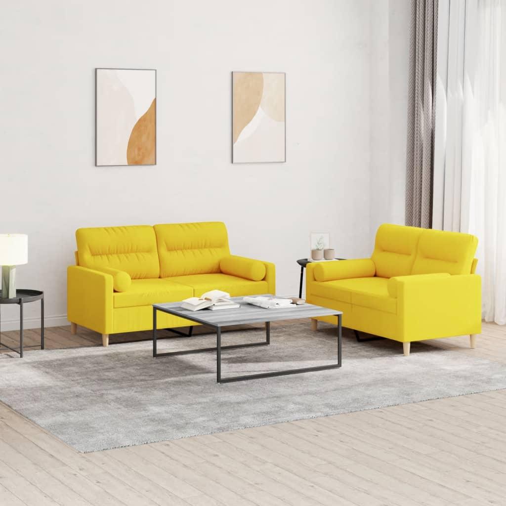 2 personers sofa med puder stof lysegul