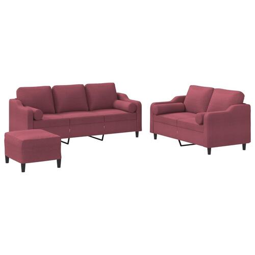 3 personers sofa med puder stof vinrød