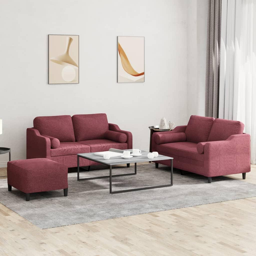 3 personers sofa med puder stof vinrød