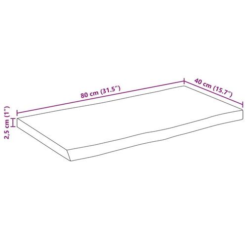 Bordplade 80x40x2,5 cm naturlig kant massivt ru mangotræ