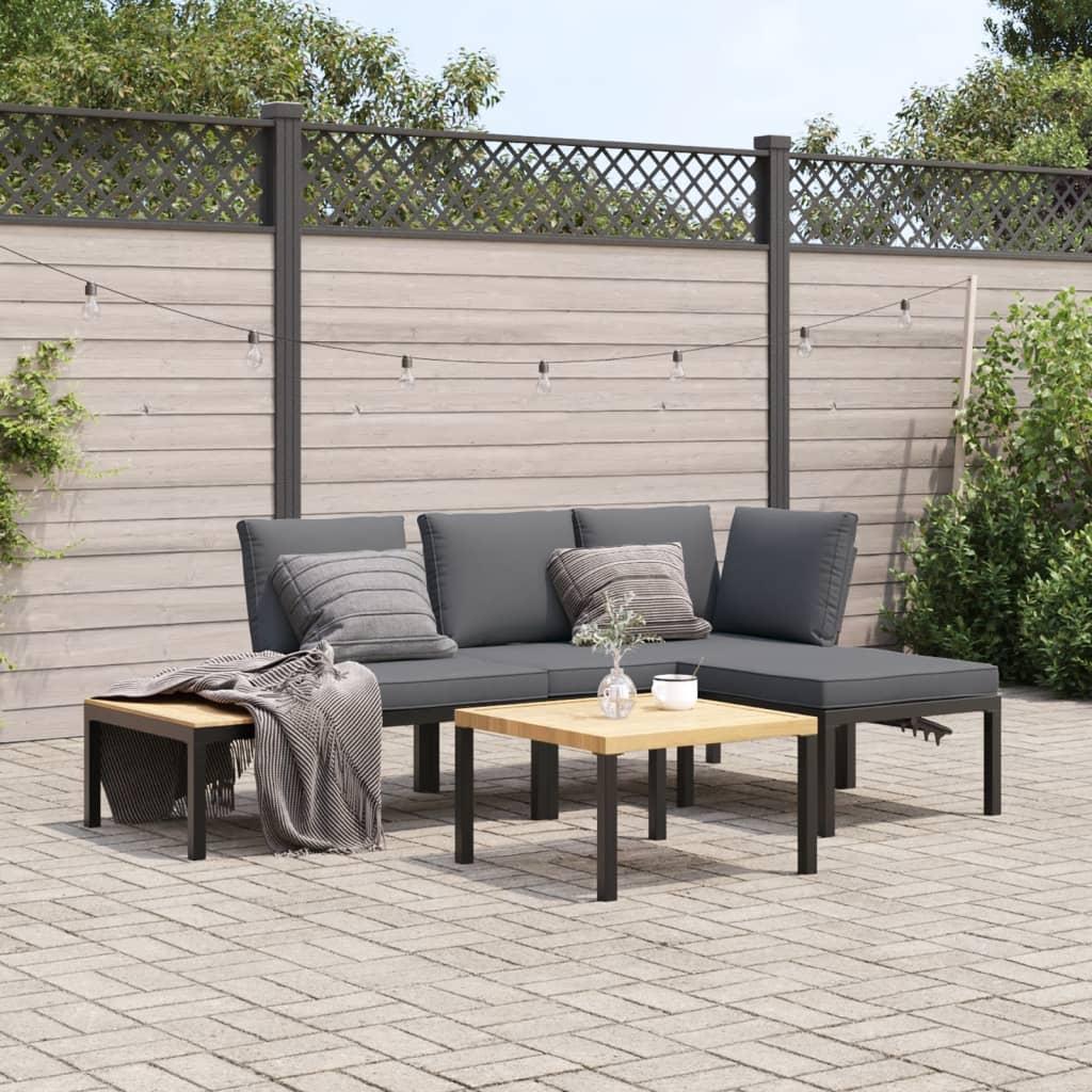 Sofasæt til haven 4 dele med hynder aluminium sort billede