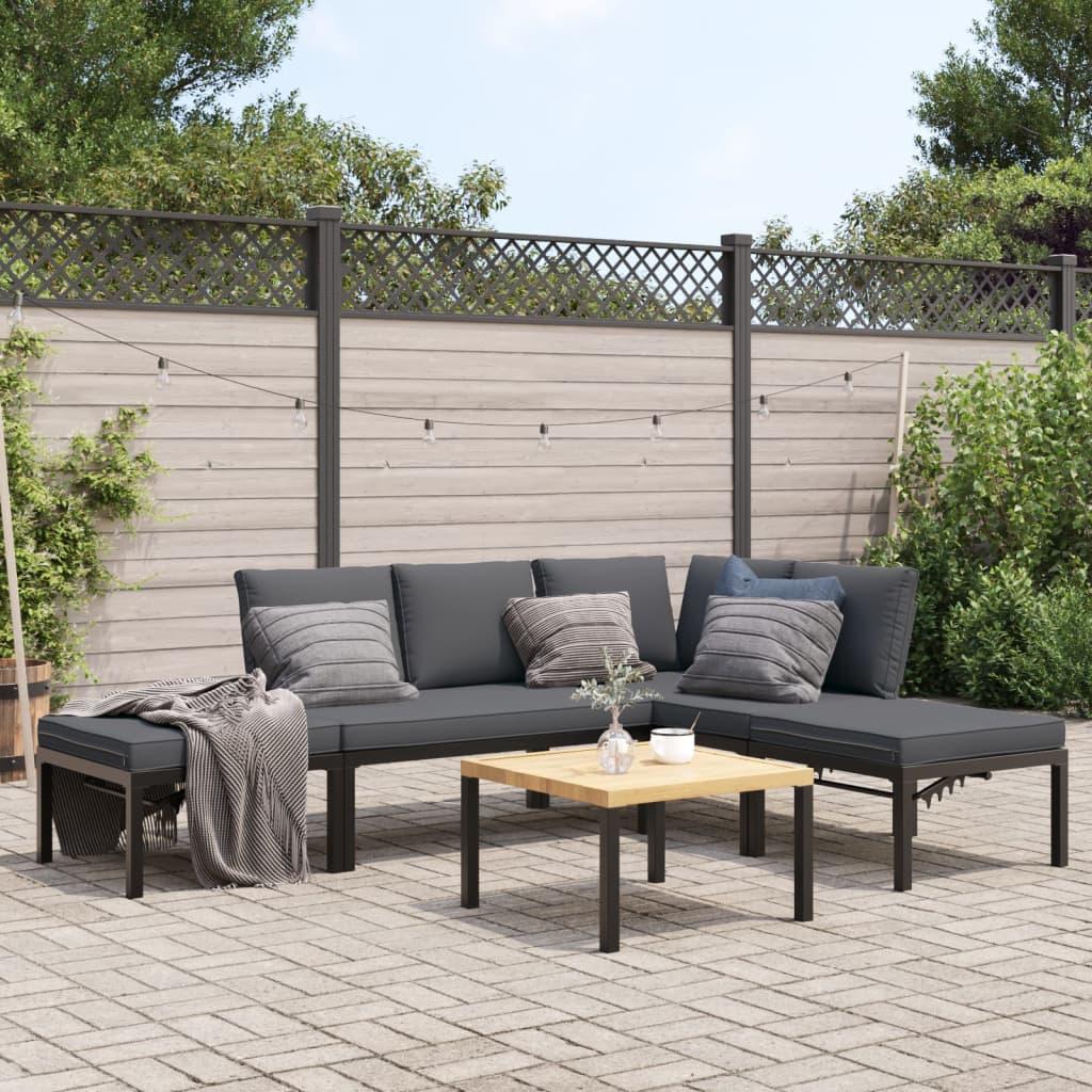 Sofasæt til haven 5 dele med hynder aluminium sort billede