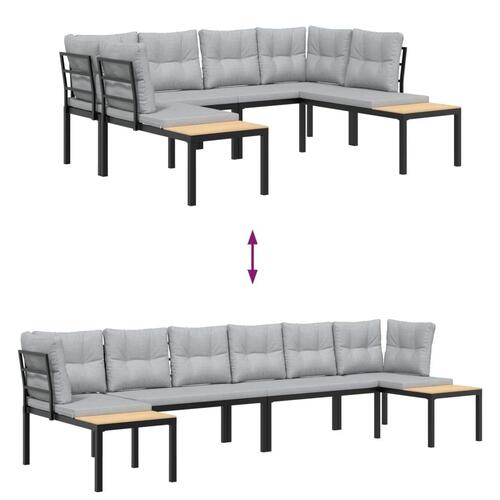 Sofasæt til haven 4 dele med hynder pulverlakeret stål sort