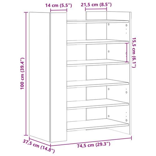 Skoreol 74,5x37,5x100 cm konstrueret træ betongrå