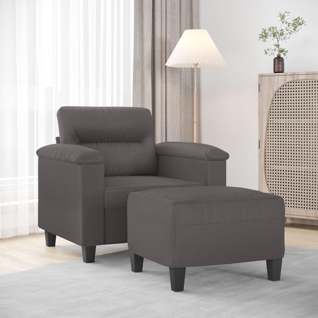 Sofastol med fodskammel 60 cm kunstlæder grå