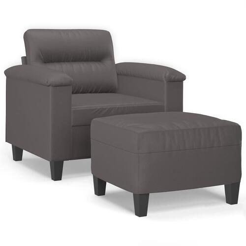 Sofastol med fodskammel 60 cm kunstlæder grå
